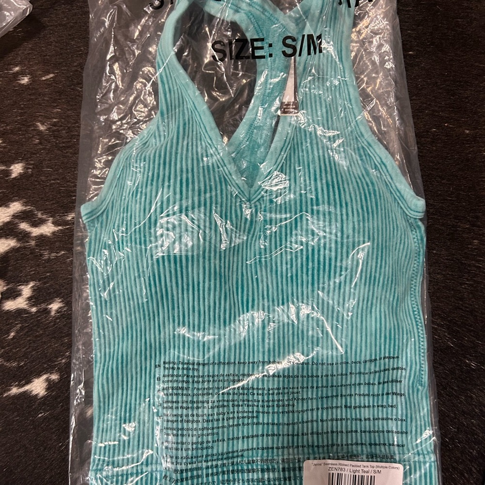 Zenana Outfitters Light Teal Ribbed V-Neck Tank